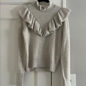 French Connection Light Gray Ruffled Turtleneck Sweater